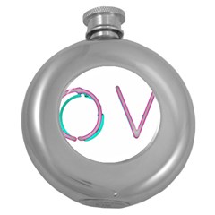 Pop Art Neon Love Sign Round Hip Flask (5 Oz) by essentialimage365