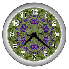 Retro And Tropical Paradise Artwork Wall Clock (silver) by pepitasart