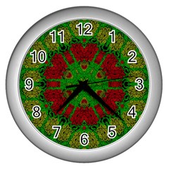 Peacock Lace So Tropical Wall Clock (silver) by pepitasart