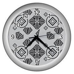 Abstract Pattern Geometric Backgrounds   Wall Clock (silver) by Eskimos