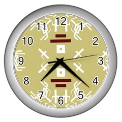 Abstract Pattern Geometric Backgrounds   Wall Clock (silver) by Eskimos