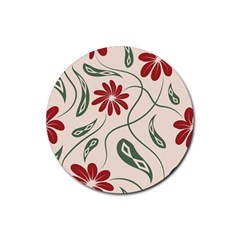  Folk Flowers Floral Art Print Flowers Abstract Art  Rubber Coaster (round) by Eskimos