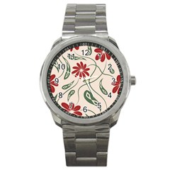  Folk Flowers Floral Art Print Flowers Abstract Art  Sport Metal Watch by Eskimos