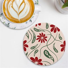  Folk Flowers Floral Art Print Flowers Abstract Art  Uv Print Round Tile Coaster