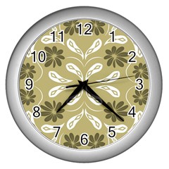 Folk Flowers Print Floral Pattern Ethnic Art Wall Clock (silver) by Eskimos