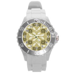 Folk Flowers Print Floral Pattern Ethnic Art Round Plastic Sport Watch (l) by Eskimos