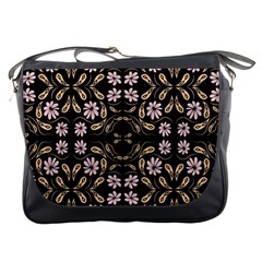 Folk Flowers Print Floral Pattern Ethnic Art Messenger Bag by Eskimos