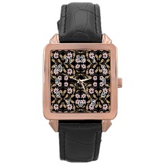 Folk Flowers Print Floral Pattern Ethnic Art Rose Gold Leather Watch  by Eskimos