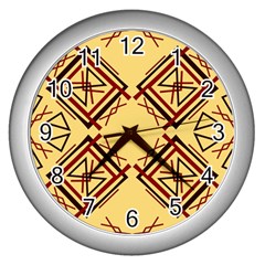 Abstract Pattern Geometric Backgrounds   Wall Clock (silver) by Eskimos