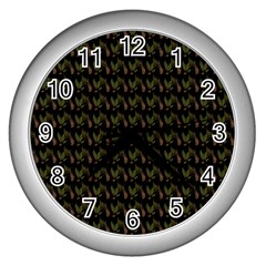 Fern Pattern 2 Black Wall Clock (silver) by violetheavensky