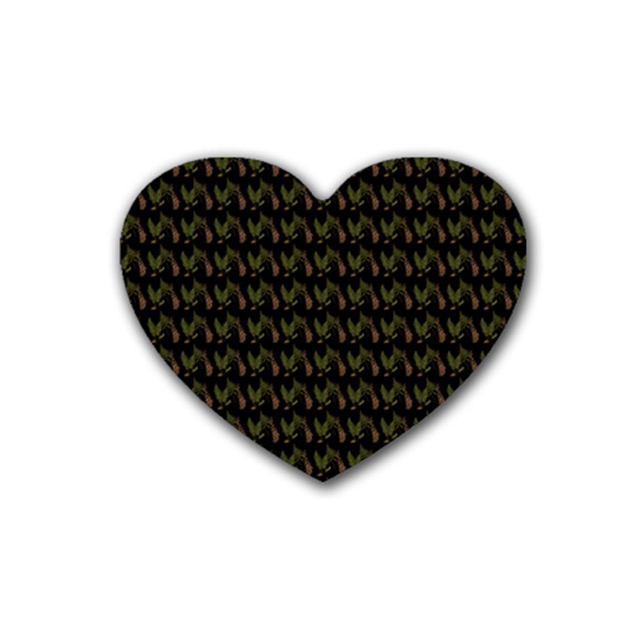 Fern Pattern 2 Black Rubber Heart Coaster (4 pack)