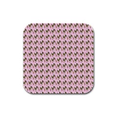 Fern Pattern 2 Pink Rubber Square Coaster (4 Pack) by violetheavensky