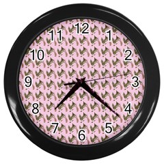 Fern Pattern 2 Pink Wall Clock (black) by violetheavensky