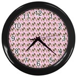 Fern Pattern 2 Pink Wall Clock (Black) Front