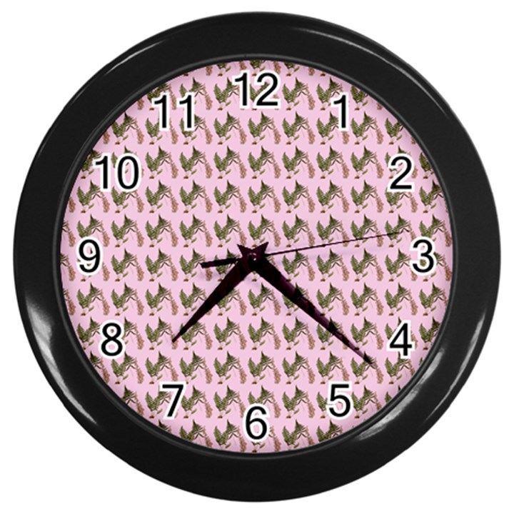 Fern Pattern 2 Pink Wall Clock (Black)