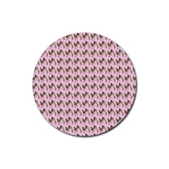 Fern Pattern 2 Pink Rubber Coaster (round) by violetheavensky