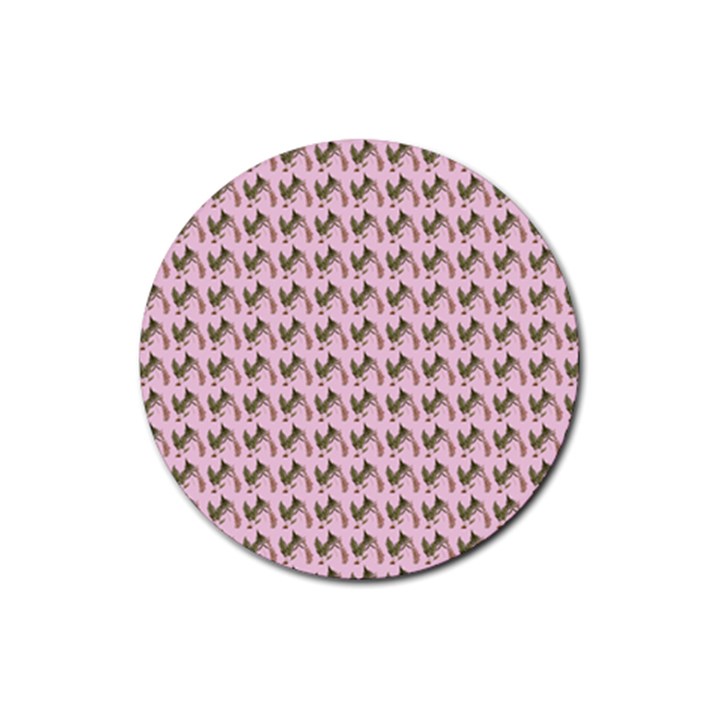 Fern Pattern 2 Pink Rubber Coaster (Round)