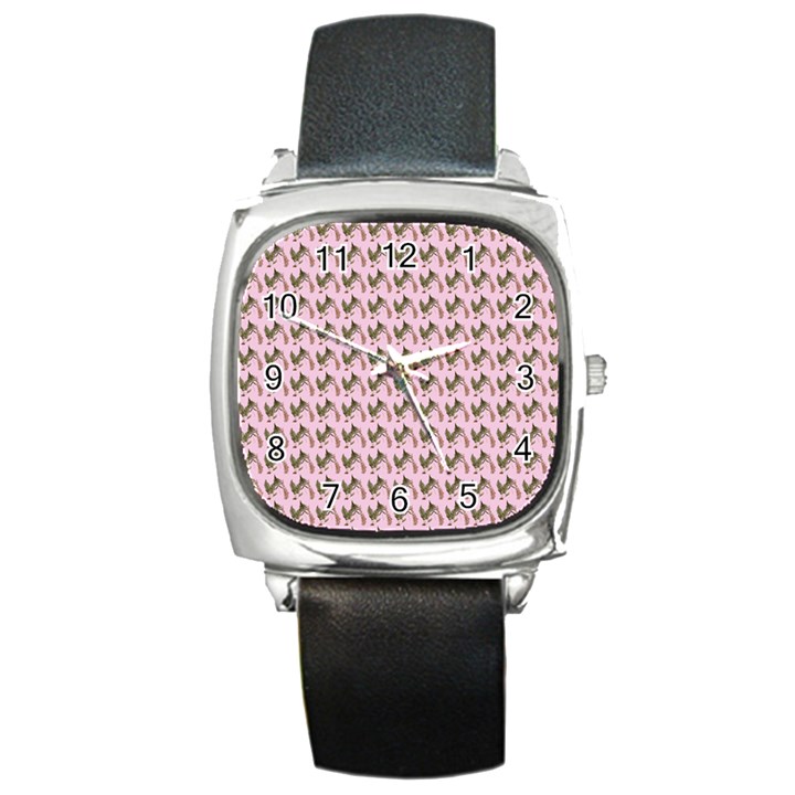 Fern Pattern 2 Pink Square Metal Watch