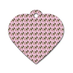 Fern Pattern 2 Pink Dog Tag Heart (one Side) by violetheavensky