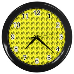 Fern Pattern 2 Yellow Wall Clock (black) by violetheavensky