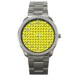 Fern Pattern 2 Yellow Sport Metal Watch Front