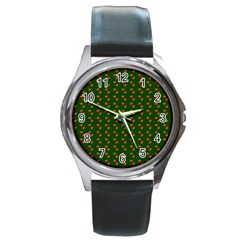 Kawaii Pumpkin Patt Green Round Metal Watch by violetheavensky