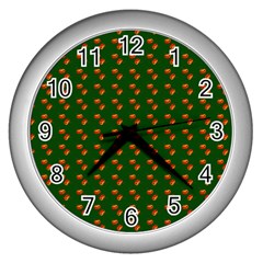 Kawaii Pumpkin Patt Green Wall Clock (silver) by violetheavensky