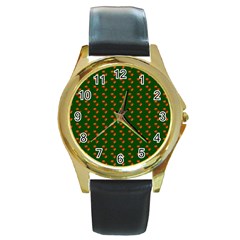 Kawaii Pumpkin Patt Green Round Gold Metal Watch by violetheavensky