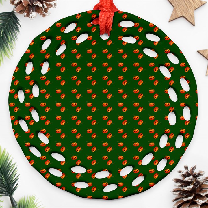 Kawaii Pumpkin Patt Green Ornament (Round Filigree)