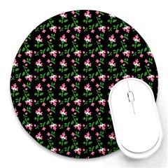 Pink Carnation Black Round Mousepads by violetheavensky