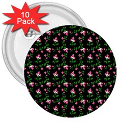 Pink Carnation Black 3  Buttons (10 Pack)  by violetheavensky