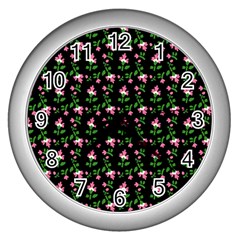 Pink Carnation Black Wall Clock (silver) by violetheavensky