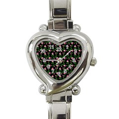 Pink Carnation Black Heart Italian Charm Watch by violetheavensky