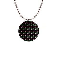 Pink Carnation Black 1  Button Necklace by violetheavensky