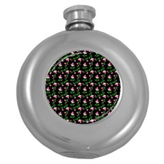 Pink Carnation Black Round Hip Flask (5 Oz) by violetheavensky