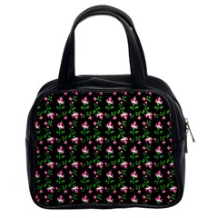 Pink Carnation Black Classic Handbag (two Sides) by violetheavensky