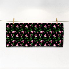 Pink Carnation Black Hand Towel by violetheavensky