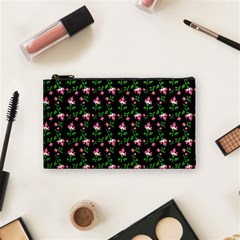 Pink Carnation Black Cosmetic Bag (small) by violetheavensky