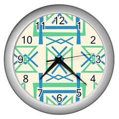 Abstract Pattern Geometric Backgrounds   Wall Clock (silver) by Eskimos