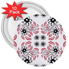 Folk Flowers Print Floral Pattern Ethnic Art 3  Buttons (10 Pack)  by Eskimos