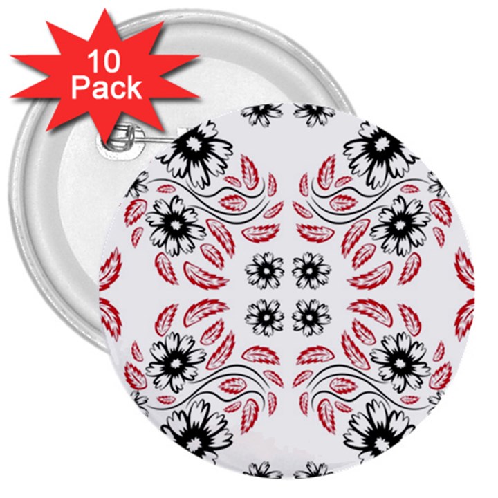 Folk flowers print Floral pattern Ethnic art 3  Buttons (10 pack) 