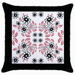 Folk Flowers Print Floral Pattern Ethnic Art Throw Pillow Case (black) by Eskimos