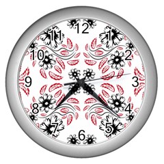 Folk Flowers Print Floral Pattern Ethnic Art Wall Clock (silver) by Eskimos