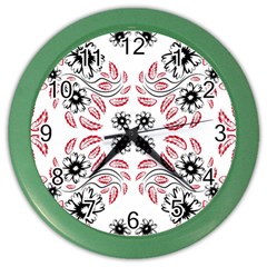 Folk Flowers Print Floral Pattern Ethnic Art Color Wall Clock by Eskimos