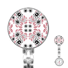 Folk Flowers Print Floral Pattern Ethnic Art Stainless Steel Nurses Watch