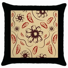 Folk Flowers Print Floral Pattern Ethnic Art Throw Pillow Case (black) by Eskimos