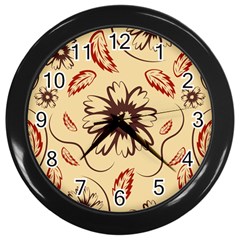 Folk Flowers Print Floral Pattern Ethnic Art Wall Clock (black) by Eskimos