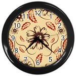 Folk flowers print Floral pattern Ethnic art Wall Clock (Black) Front