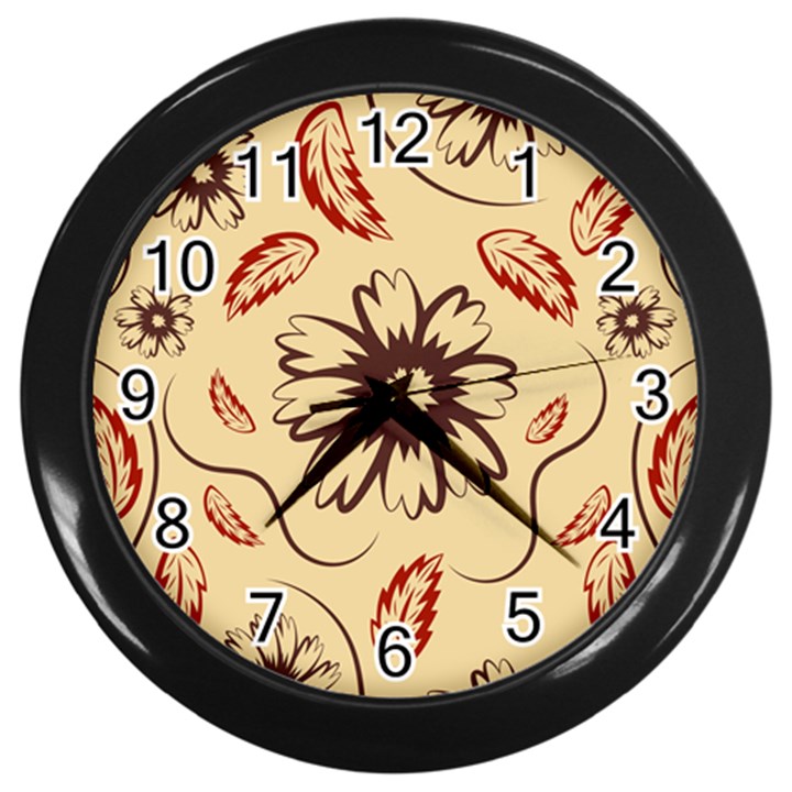 Folk flowers print Floral pattern Ethnic art Wall Clock (Black)