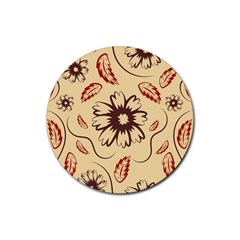 Folk Flowers Print Floral Pattern Ethnic Art Rubber Coaster (round) by Eskimos